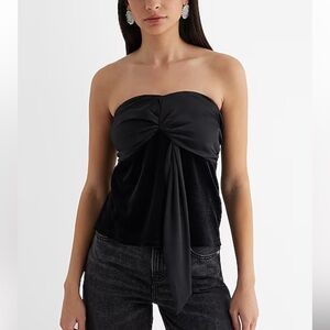 Express Black Satin Velvet Strapless Tucked Bow Tube Top NEW size small